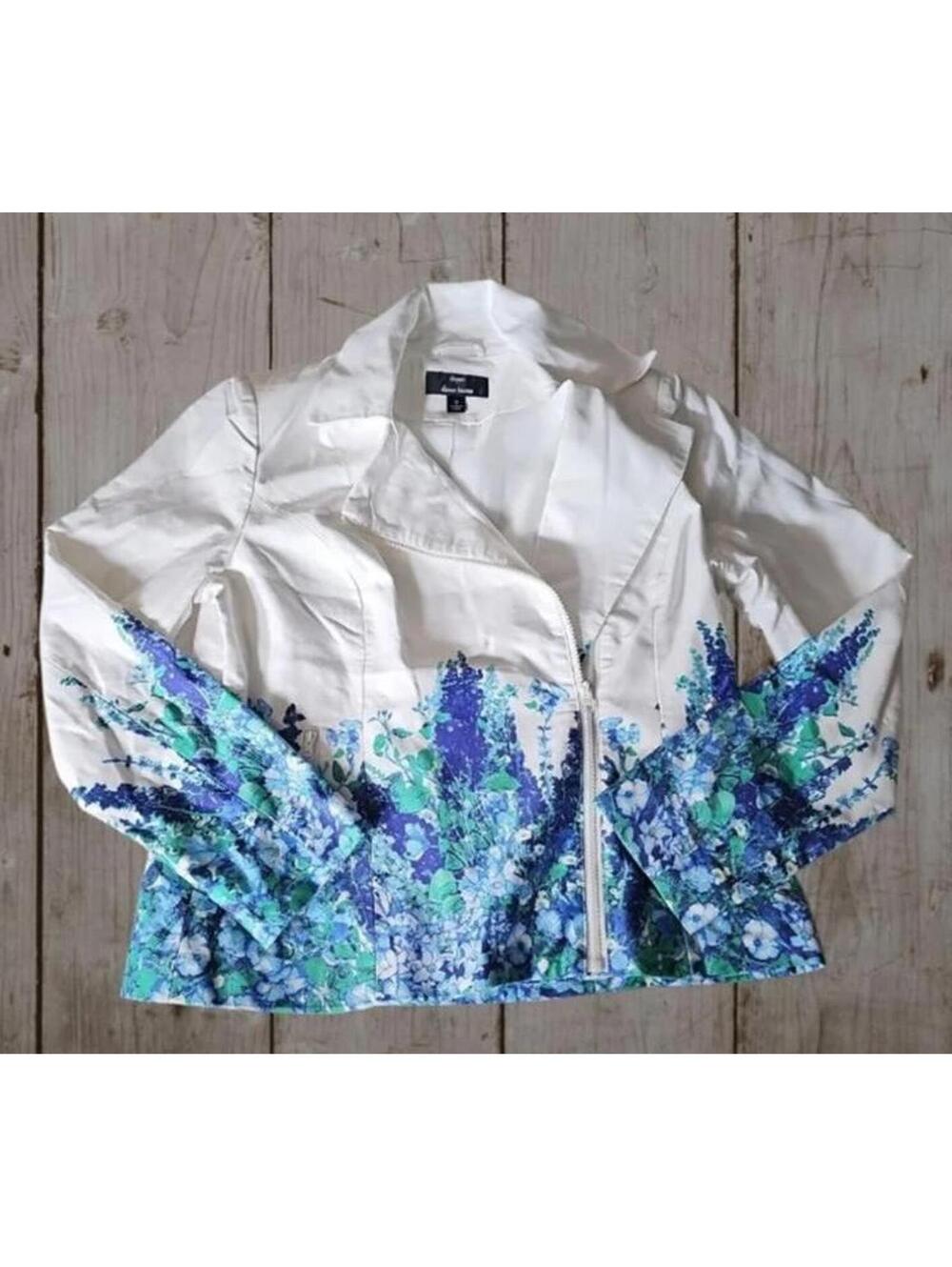 Designer women size 12 clothes jacket coat zipup floral flower spring
